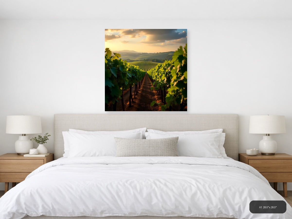 Golden Hour Vineyard Landscape Photography Wall Art — A1 / Bedroom