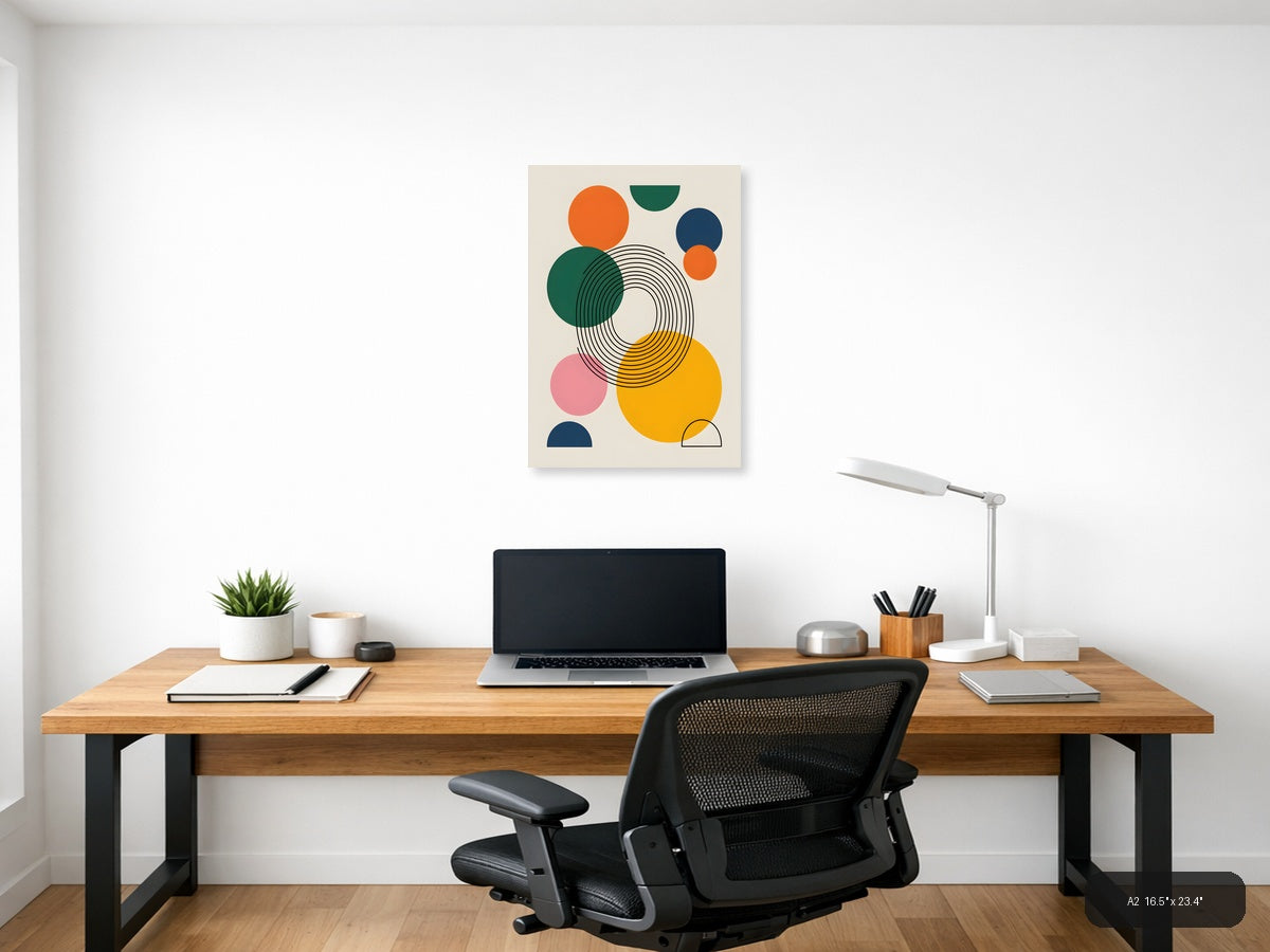 Abstract Geometric Circles Line Art Modern Wall Art — A2 / Office