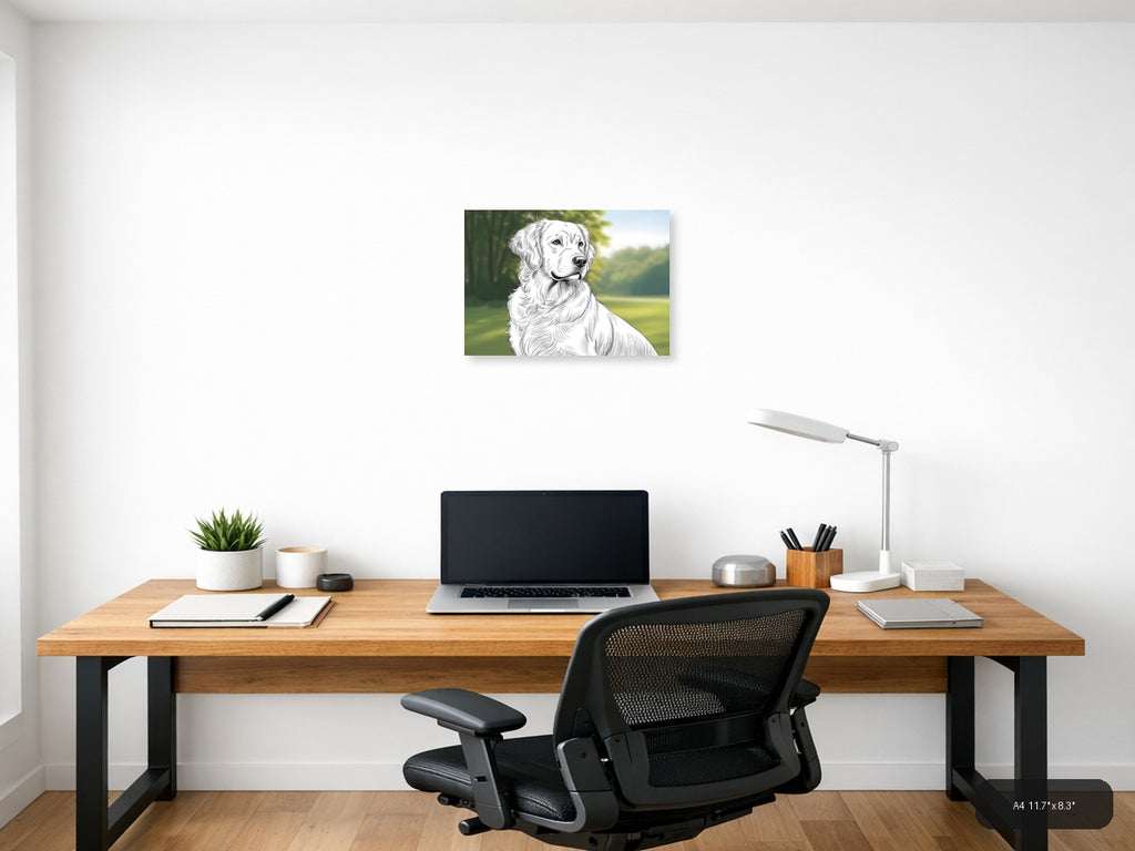 Golden Retriever Portrait Line Art Wall Art — A4 / Office