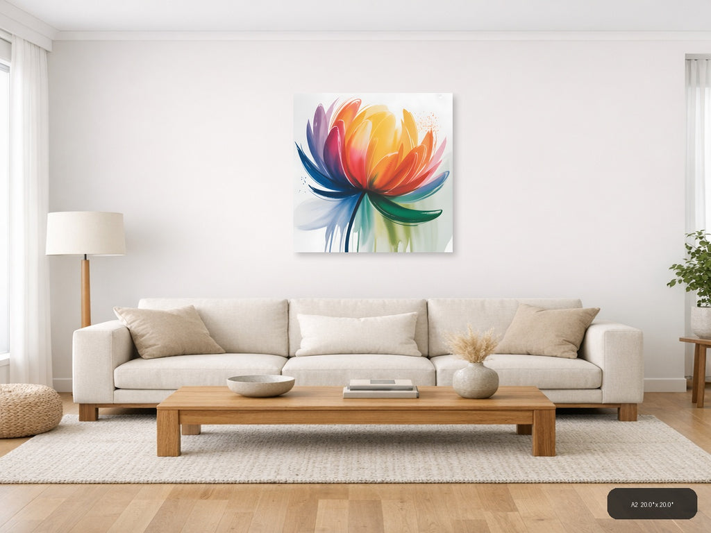 Colorful Watercolor Lotus Flower Wall Art — A2 / Living Room