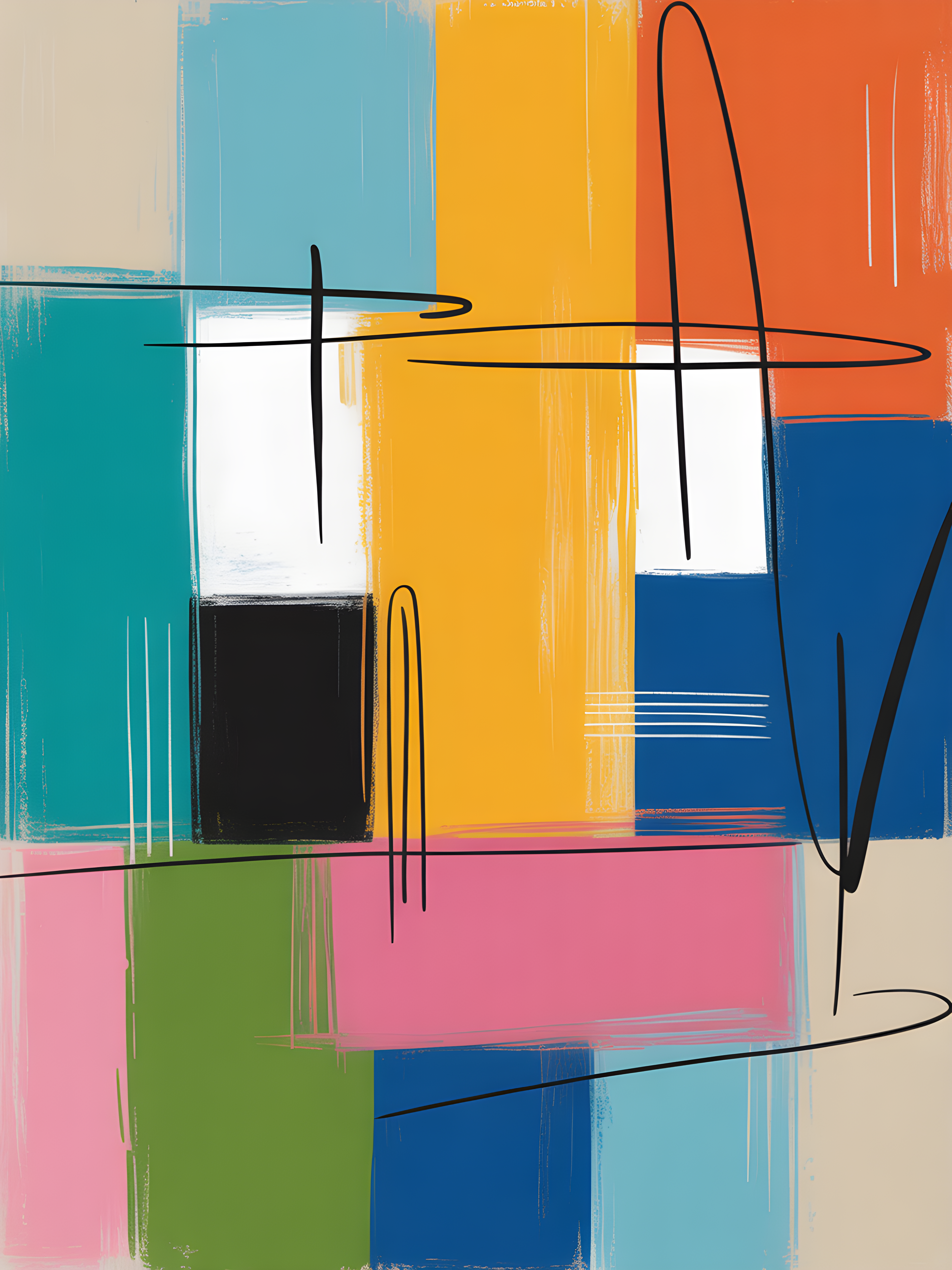 Colorful Abstract Geometric Blocks & Lines Wall Art