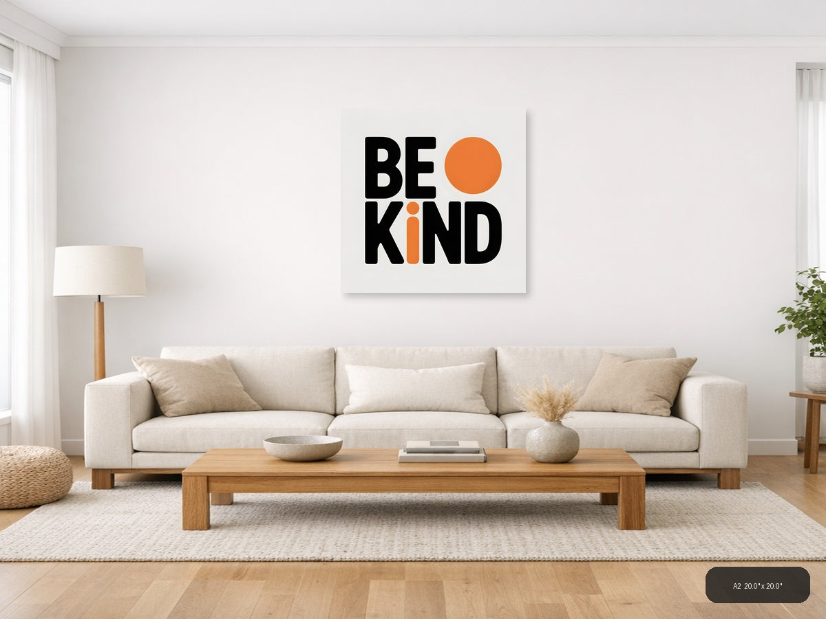 Be Kind Minimalist Orange Circle Wall Art — A2 / Living Room