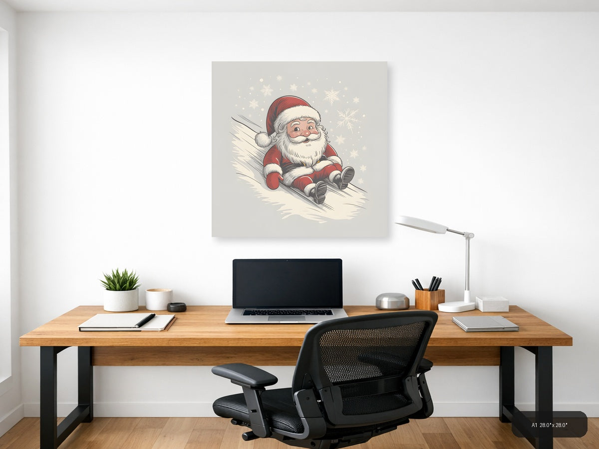 Santa Skiing Line Art Christmas Wall Art — A1 / Office