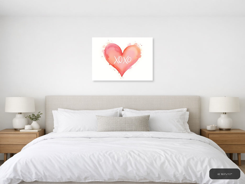 XOXO Watercolor Heart Pink Gradient Wall Art — A3 / Bedroom