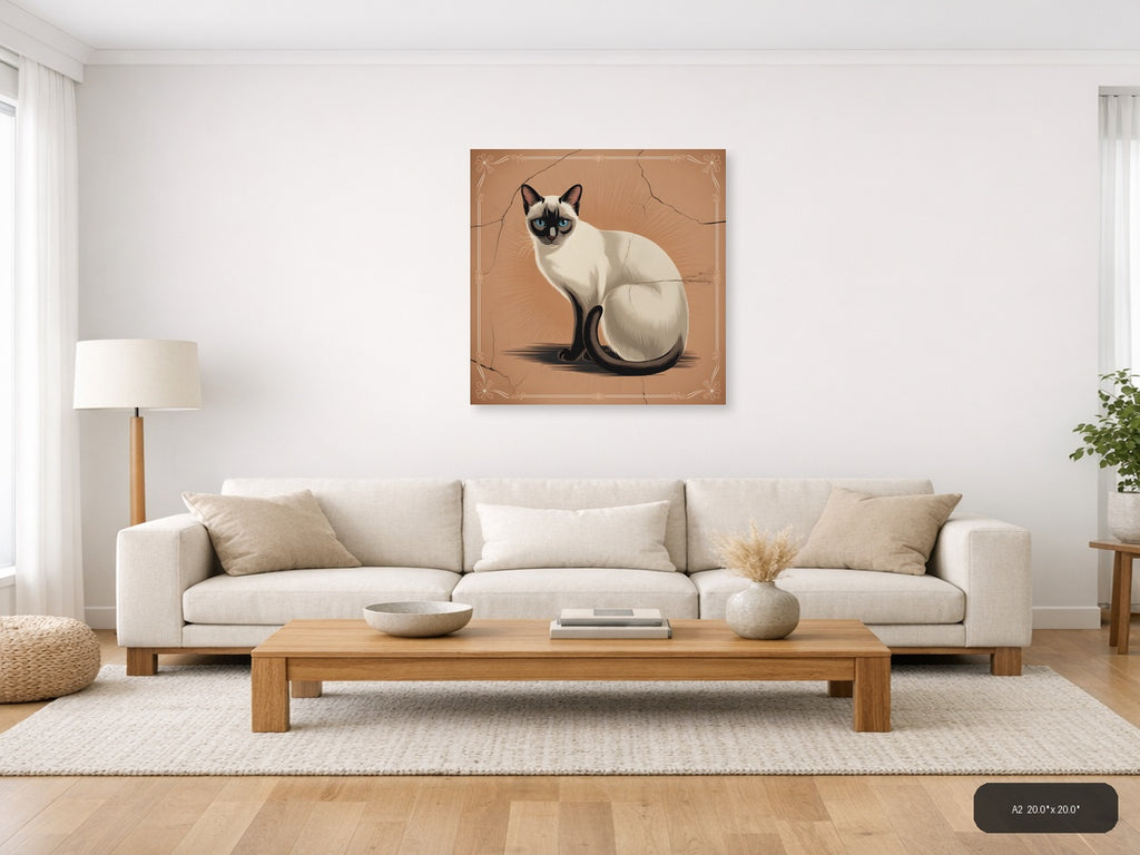 Siamese Cat with Blue Eyes Vintage Square Wall Art — A2 / Living Room
