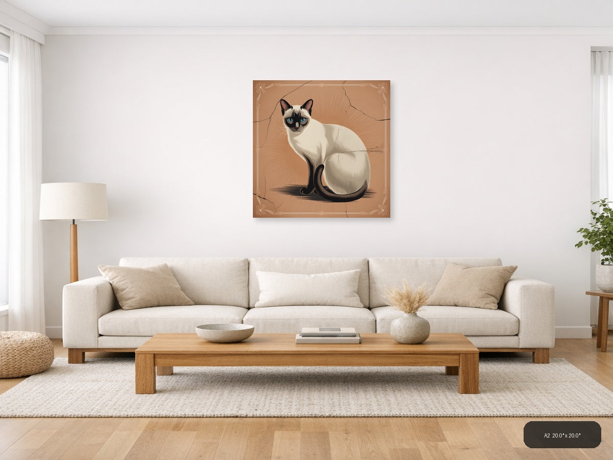 Siamese Cat with Blue Eyes Vintage Square Wall Art — A2 / Living Room