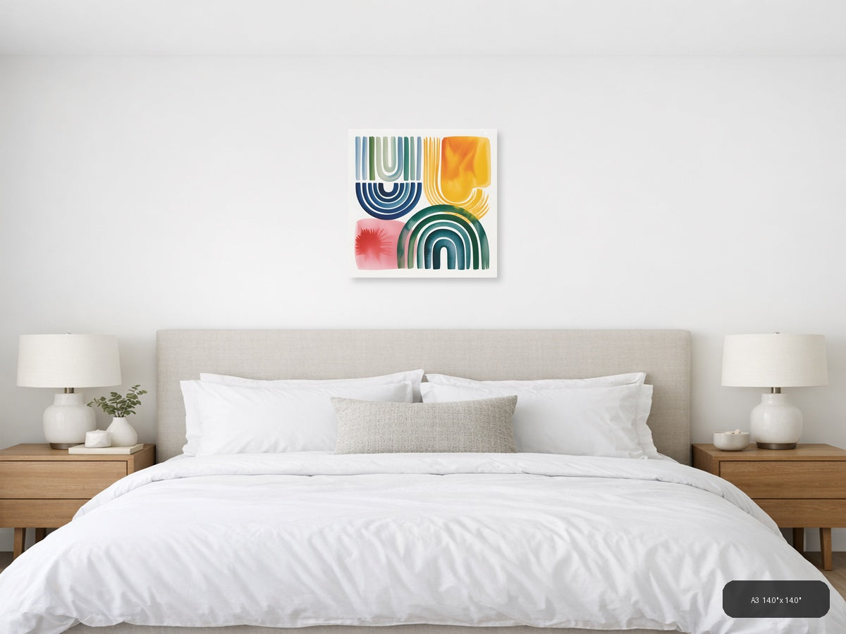 Abstract Watercolor Geometric Shapes Colorful Wall Art — A3 / Bedroom