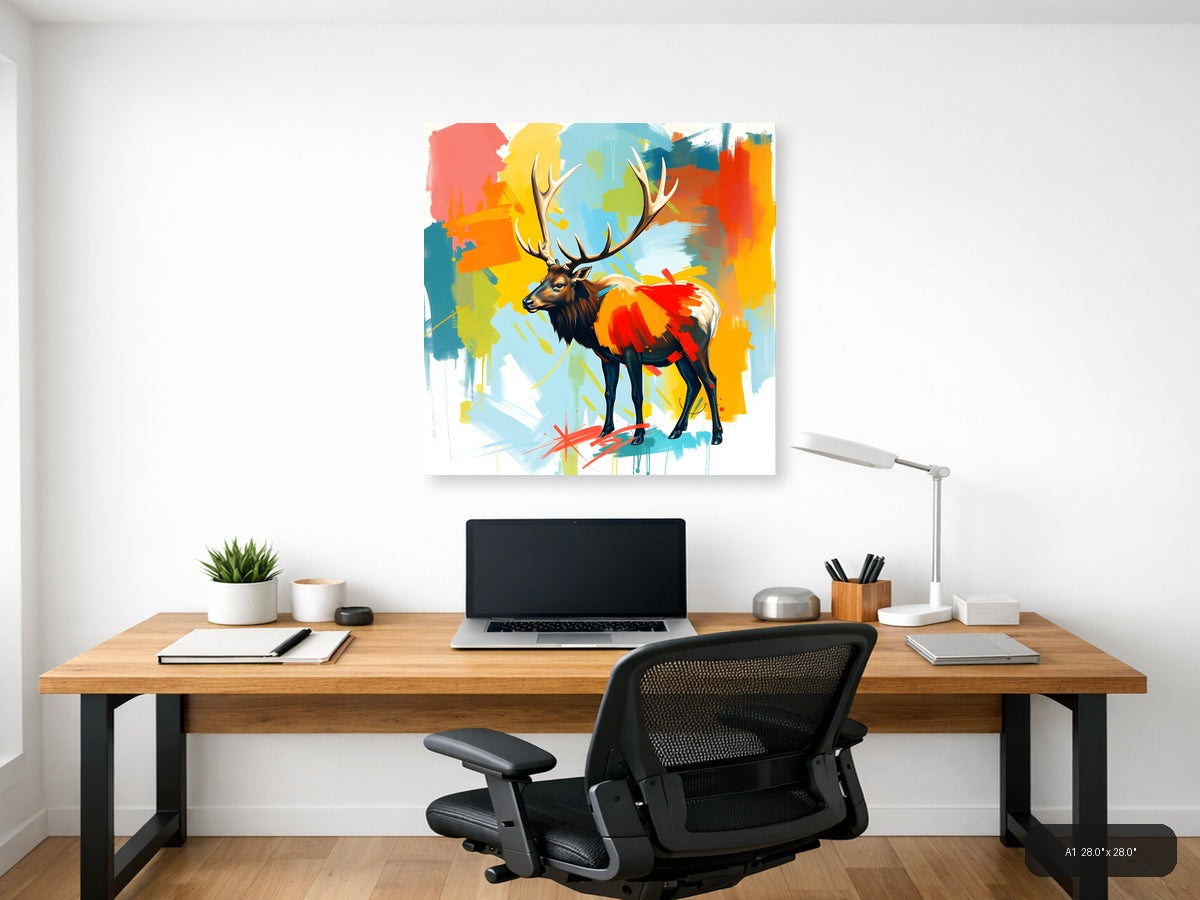 Colorful Abstract Deer with Antlers Wall Art — A1 / Office