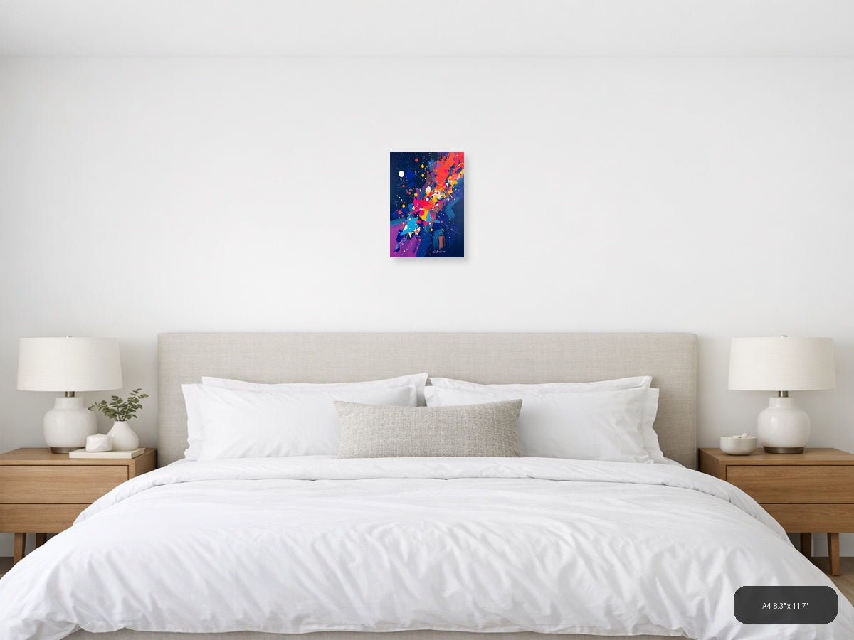Cosmic Explosion Abstract Colorful Stars Wall Art — A4 / Bedroom