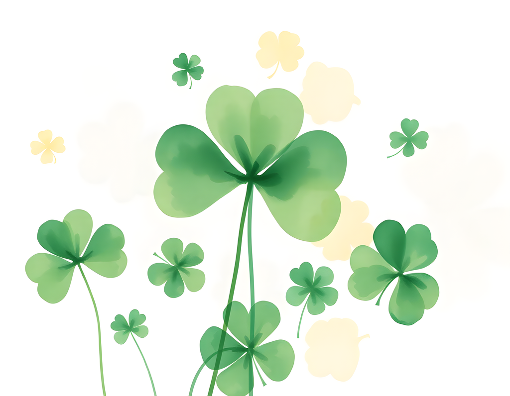 Lucky Four Leaf Clovers Watercolor Botanical Wall Art