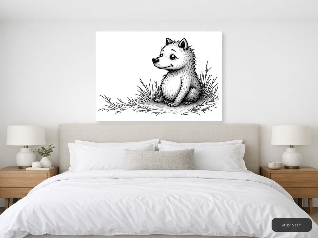Cute Woodland Fox Line Art Illustration Wall Art — A1 / Bedroom