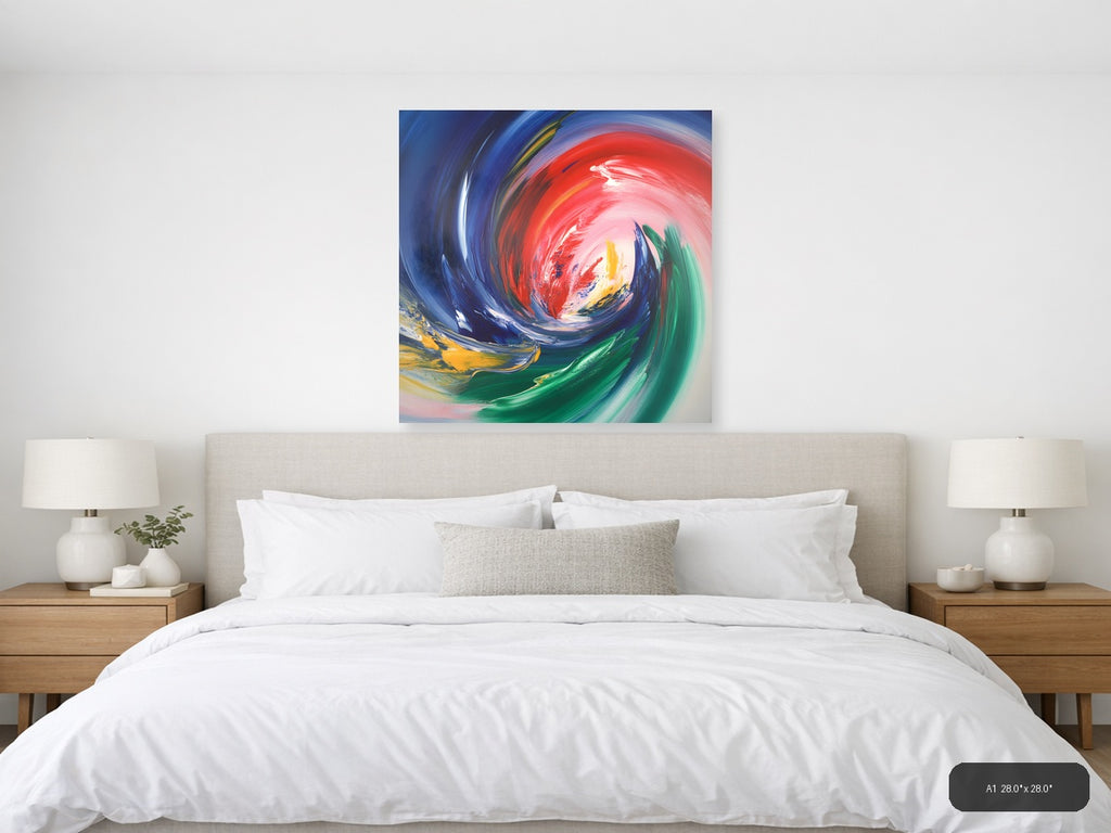 Vibrant Abstract Swirl Red Blue Green Yellow Wall Art — A1 / Bedroom