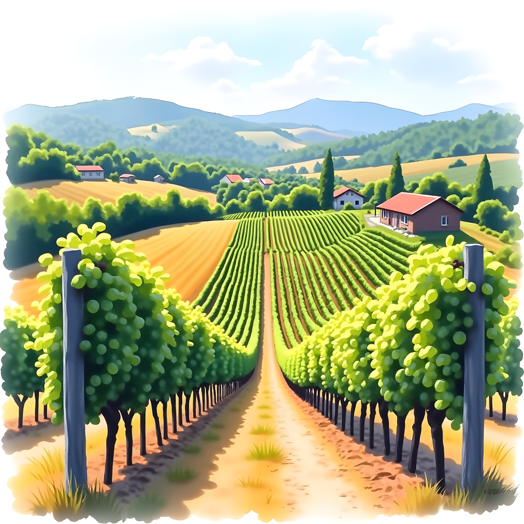Tuscan Vineyard Landscape Watercolor Wall Art