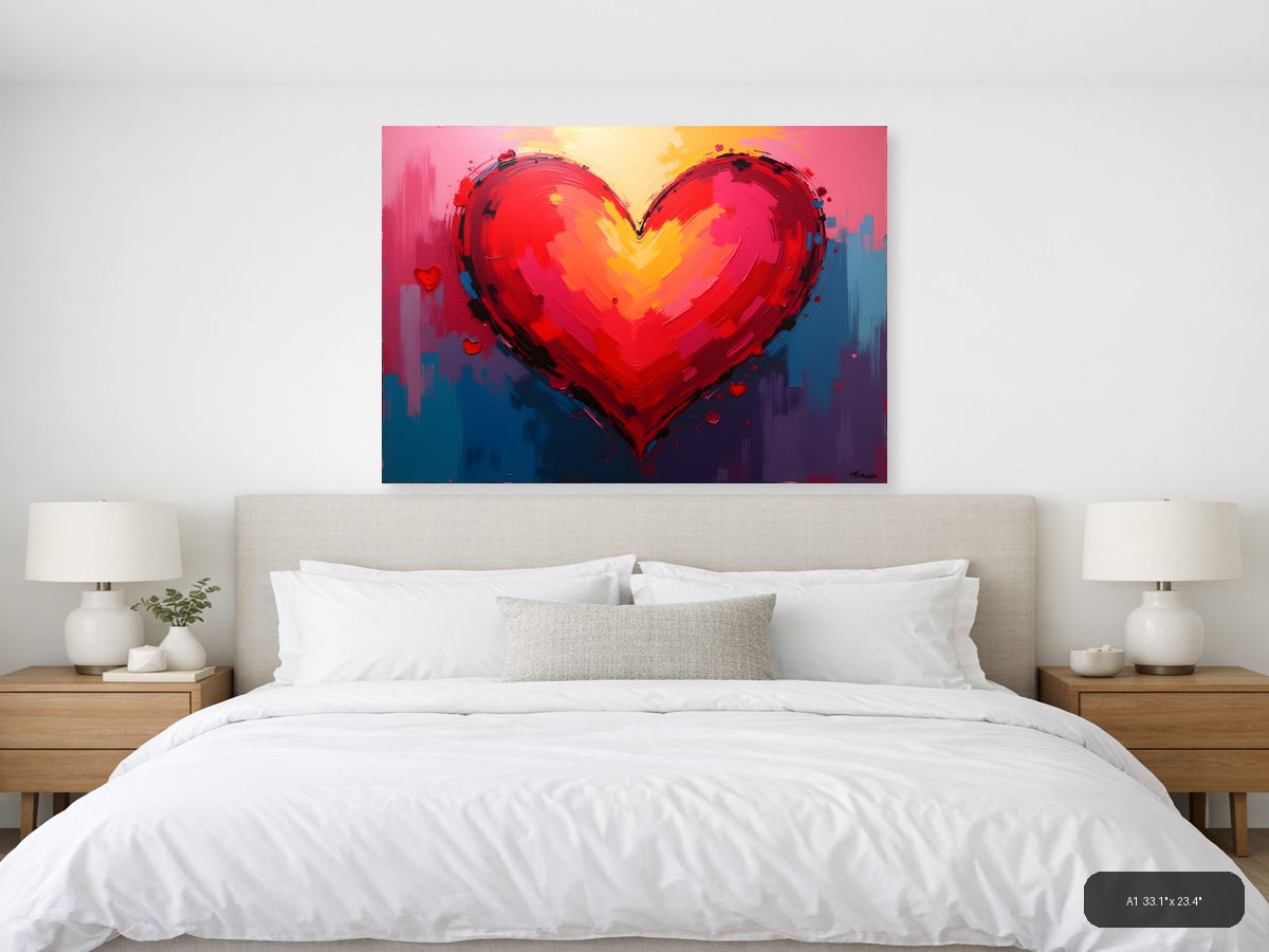 Bold Red Heart Abstract Painting - Modern Wall Art — A1 / Bedroom