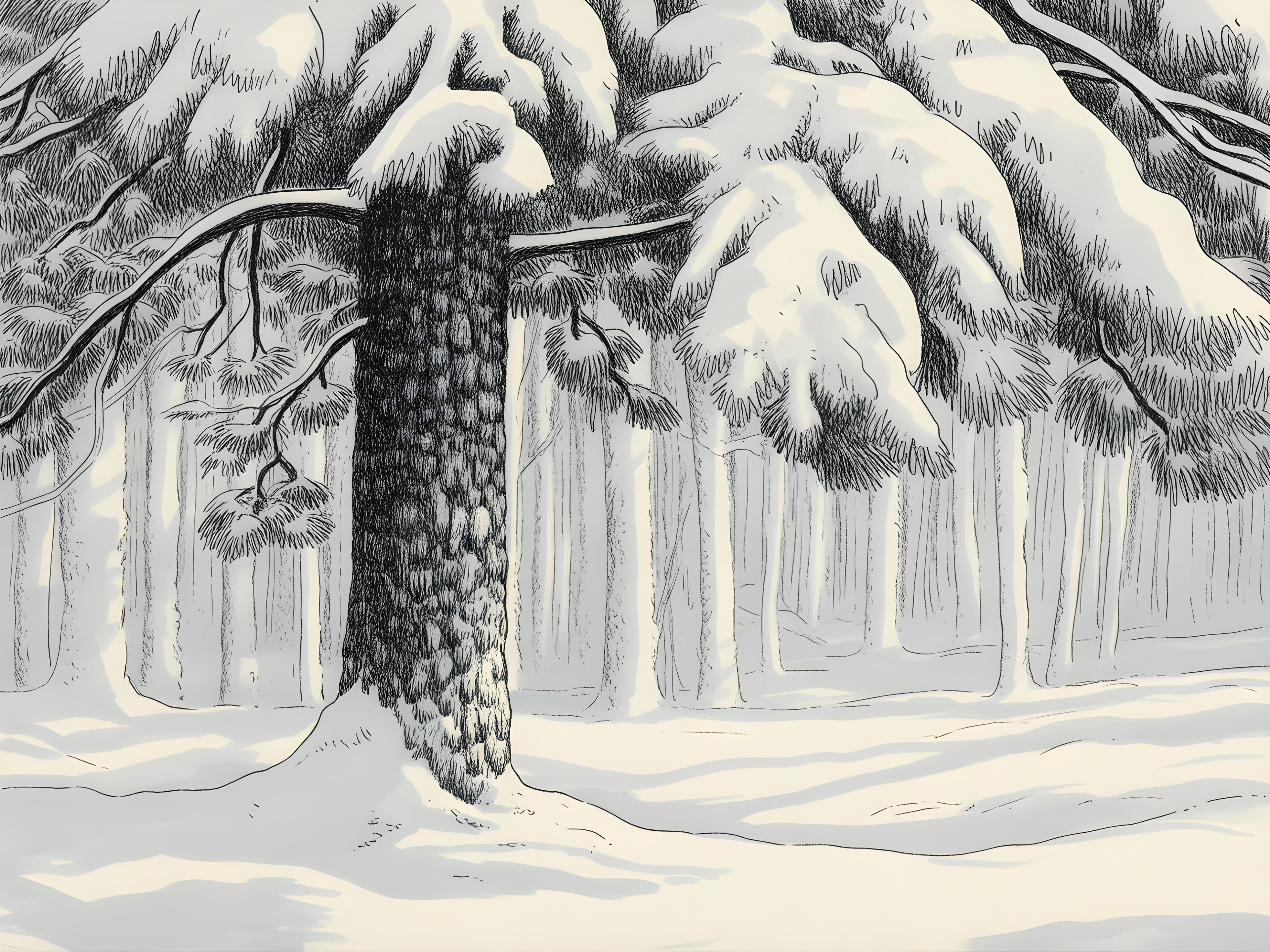 Winter Forest Snow Line Art Landscape Wall Art