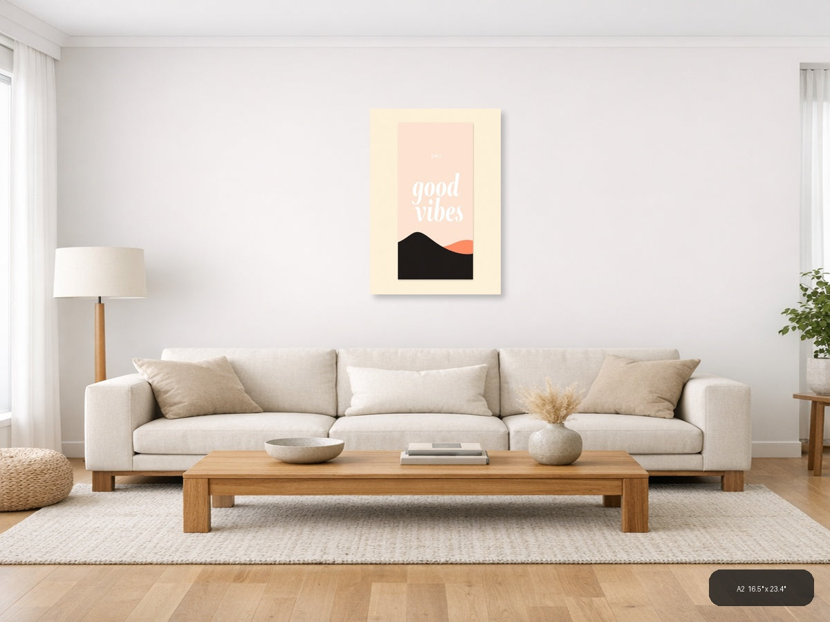 Only Good Vibes Minimalist Pink & Black Wall Art — A2 / Living Room