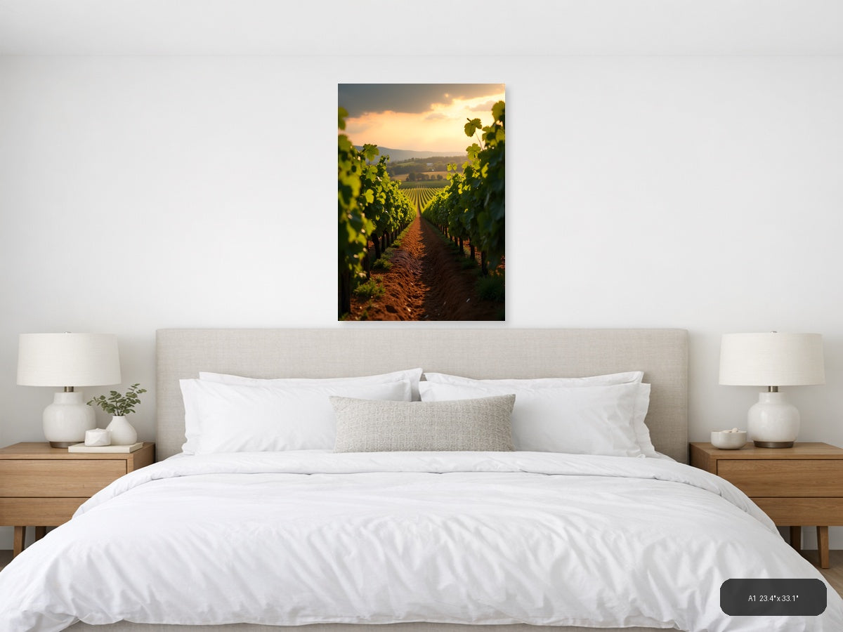 Vineyard Sunset Golden Hour Photography Wall Art — A1 / Bedroom