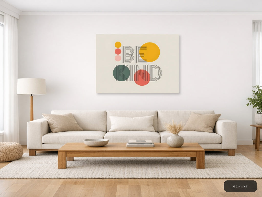 Be Kind Line Art Abstract Circles Wall Art — A2 / Living Room