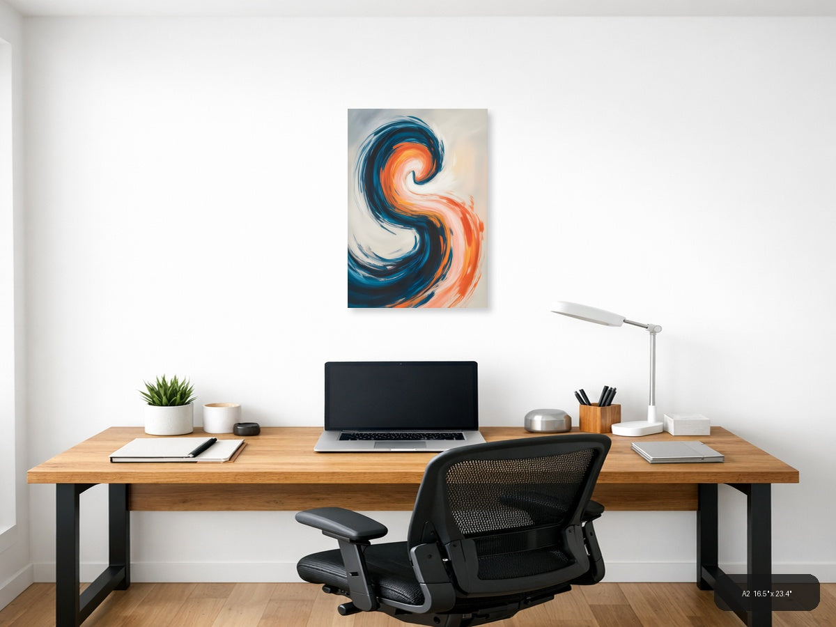 Blue and Orange Abstract Swirl Modern Wall Art — A2 / Office