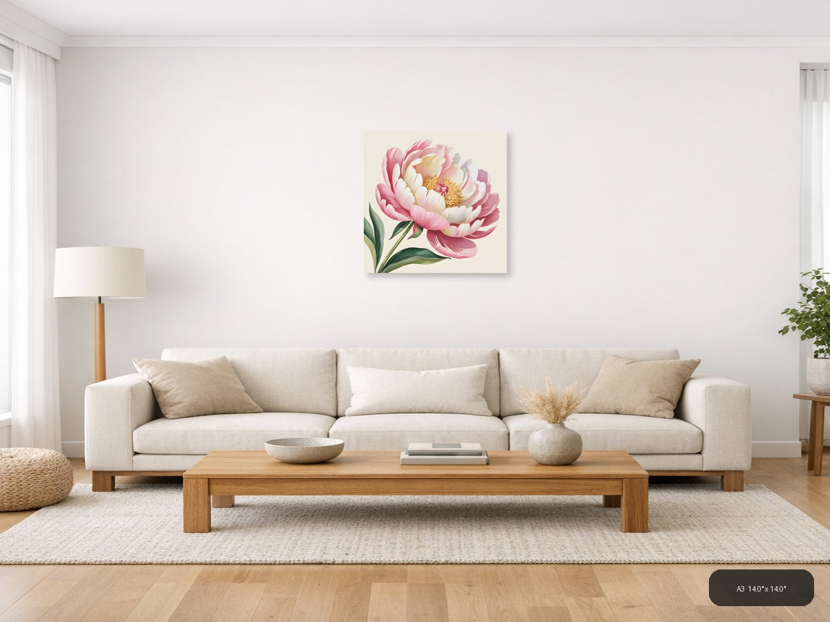 Pink Peony Watercolor Flower Wall Art — A3 / Living Room