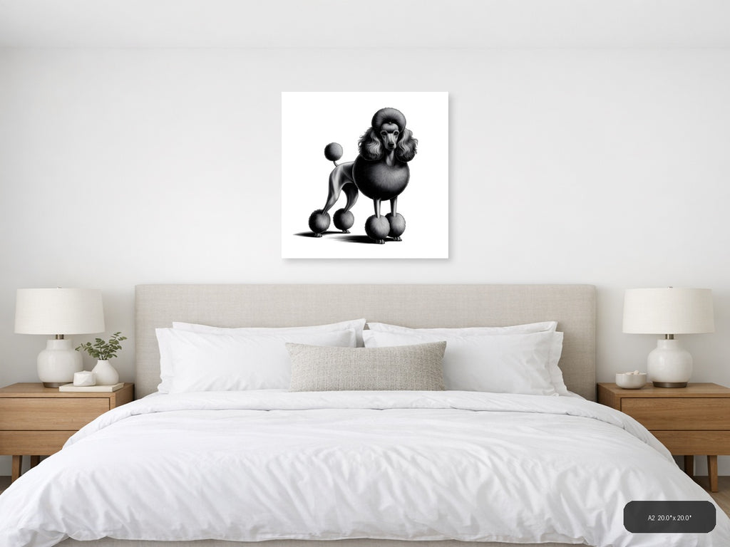 Standard Poodle Portrait Minimalist Black & White Wall Art — A2 / Bedroom
