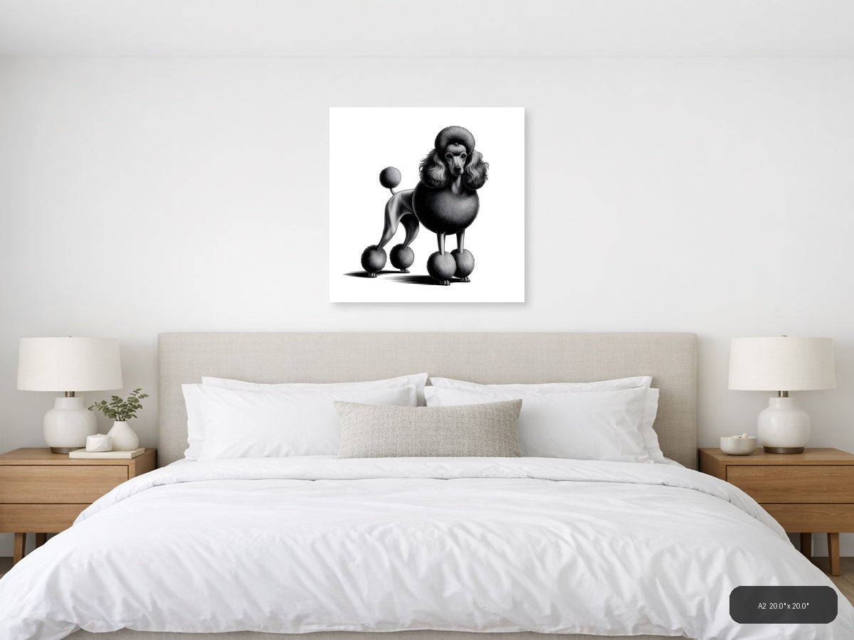Standard Poodle Portrait Minimalist Black & White Wall Art — A2 / Bedroom