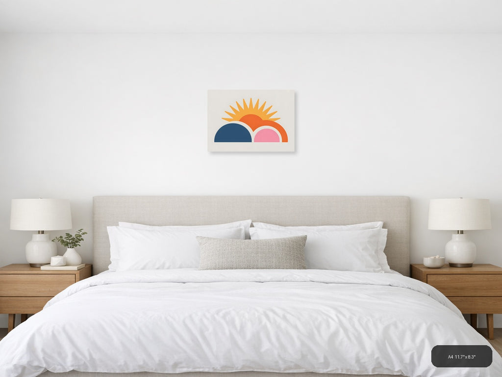 Minimalist Sunrise with Layered Semicircles Wall Art — A4 / Bedroom