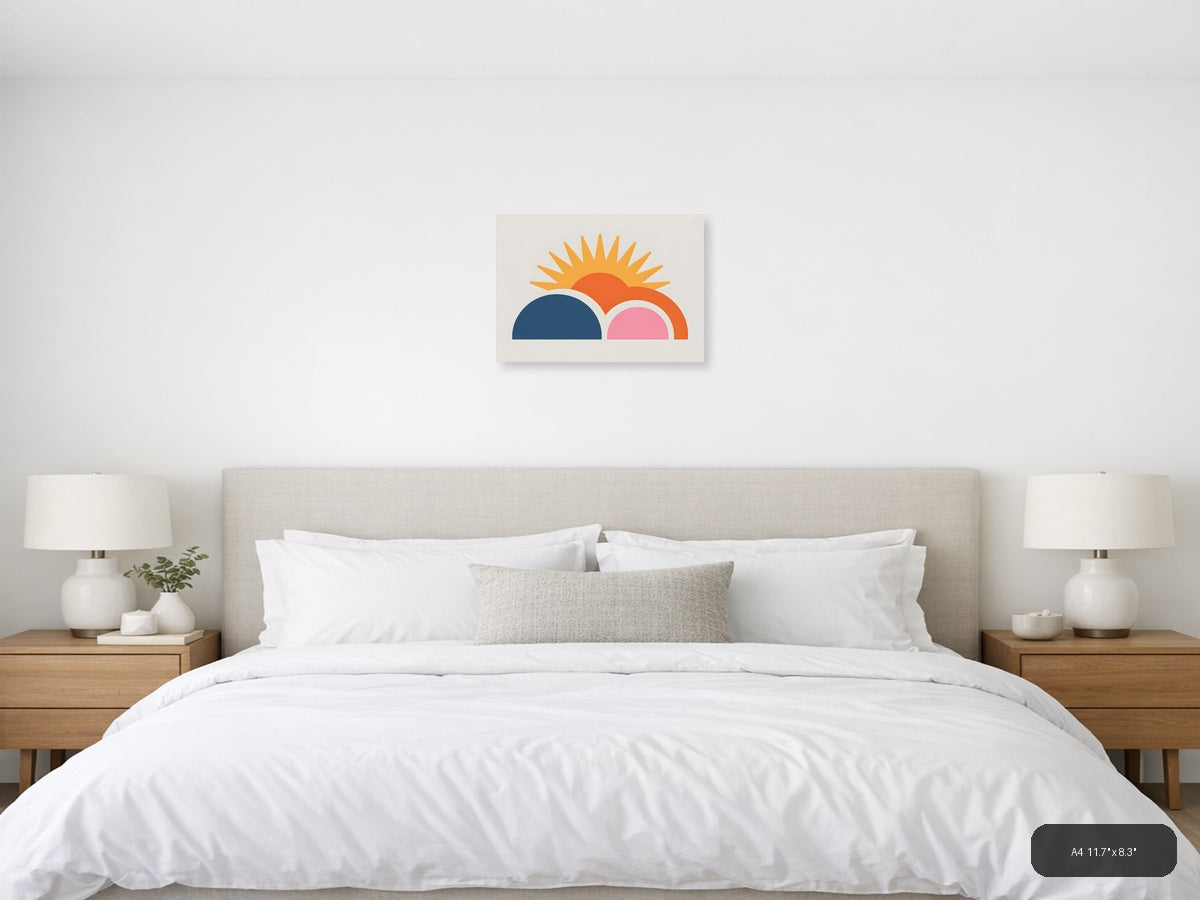 Minimalist Sunrise with Layered Semicircles Wall Art — A4 / Bedroom
