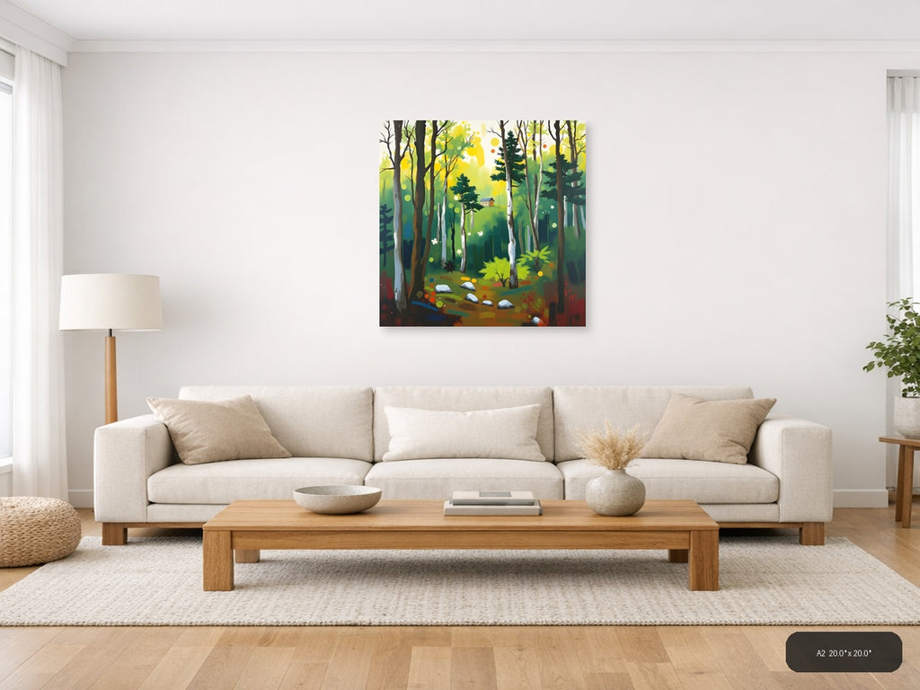 Forest Cabin Abstract Landscape Wall Art — A2 / Living Room