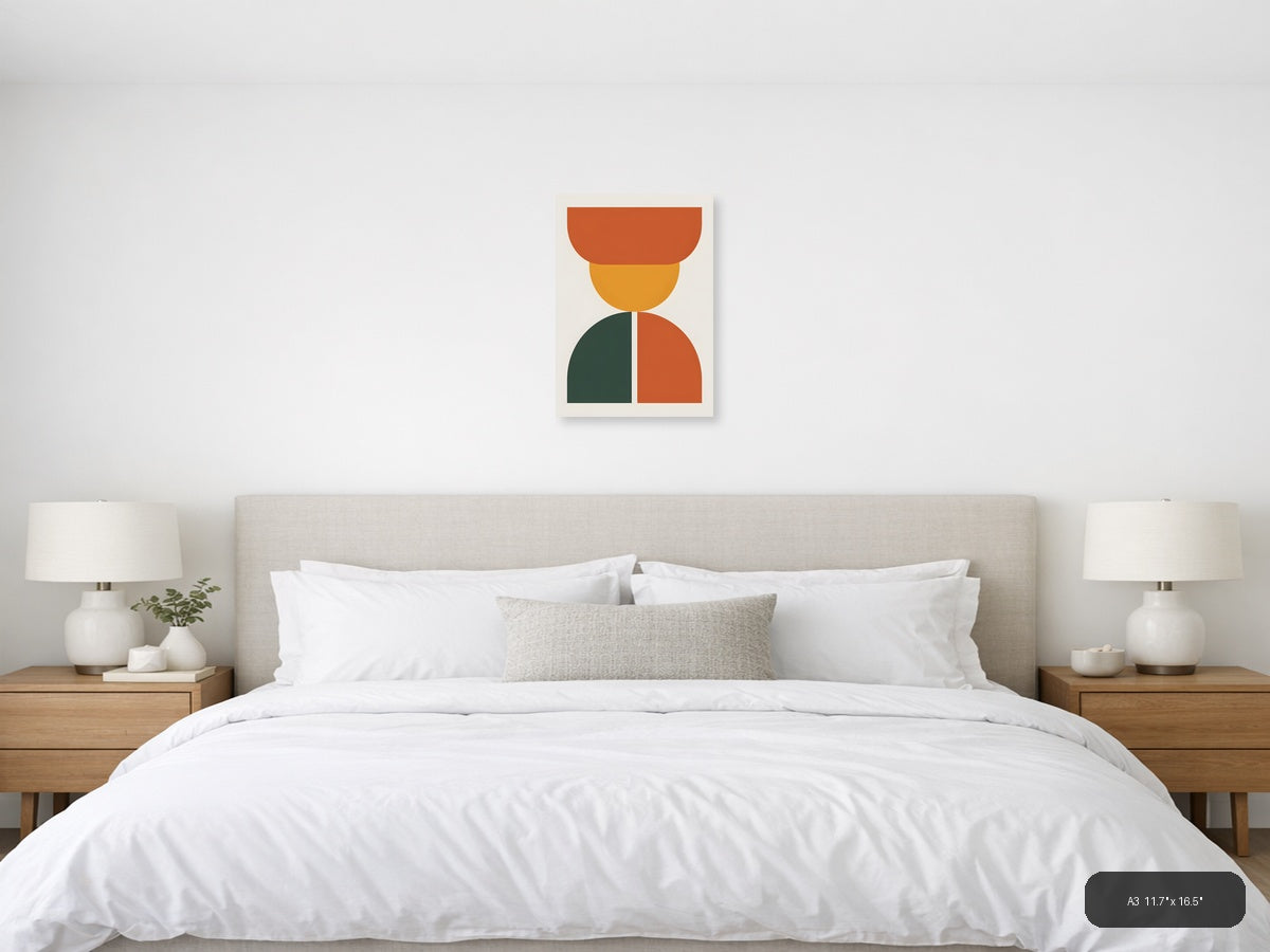 Minimalist Geometric Stacked Shapes Portrait Wall Art — A3 / Bedroom