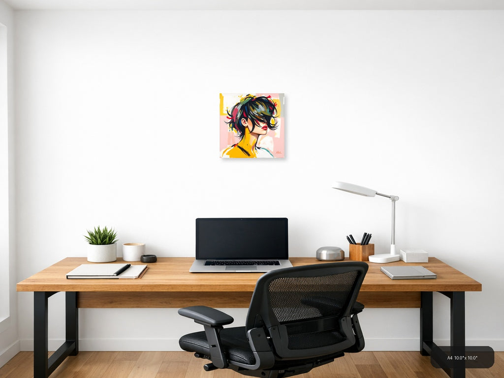 Colorful Abstract Portrait with Black Hair Wall Art — A4 / Office