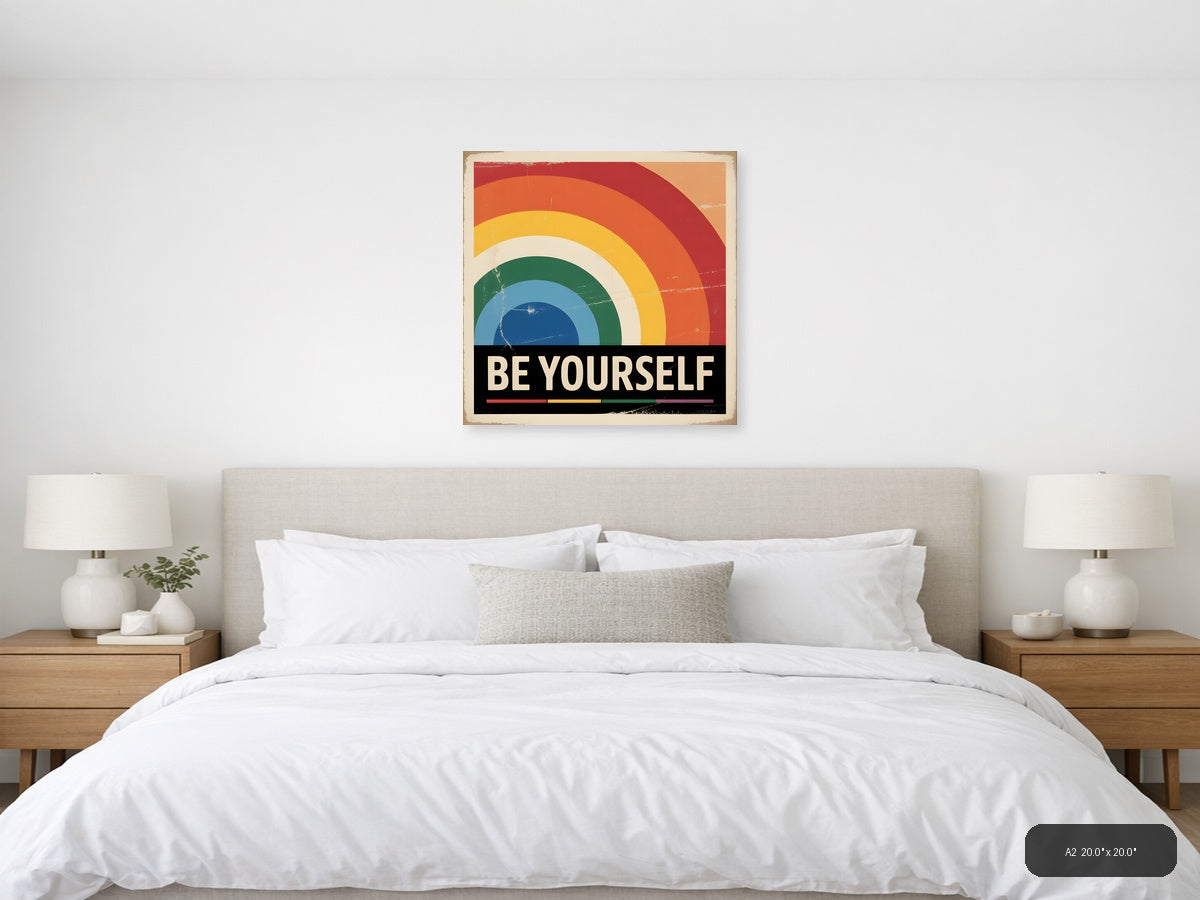 Be Yourself Rainbow Vintage Retro Wall Art — A2 / Bedroom