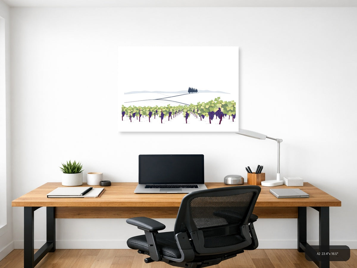 Minimalist Vineyard Landscape with Rolling Hills Wall Art — A2 / Office