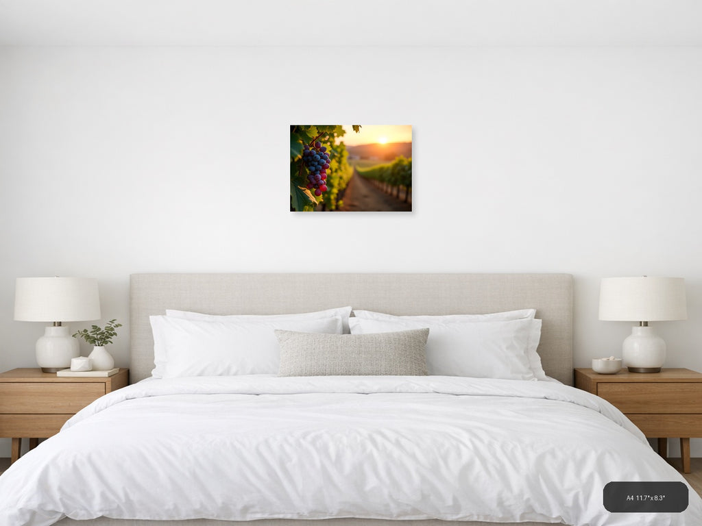Vineyard Sunset with Purple Grapes Photography Wall Art — A4 / Bedroom