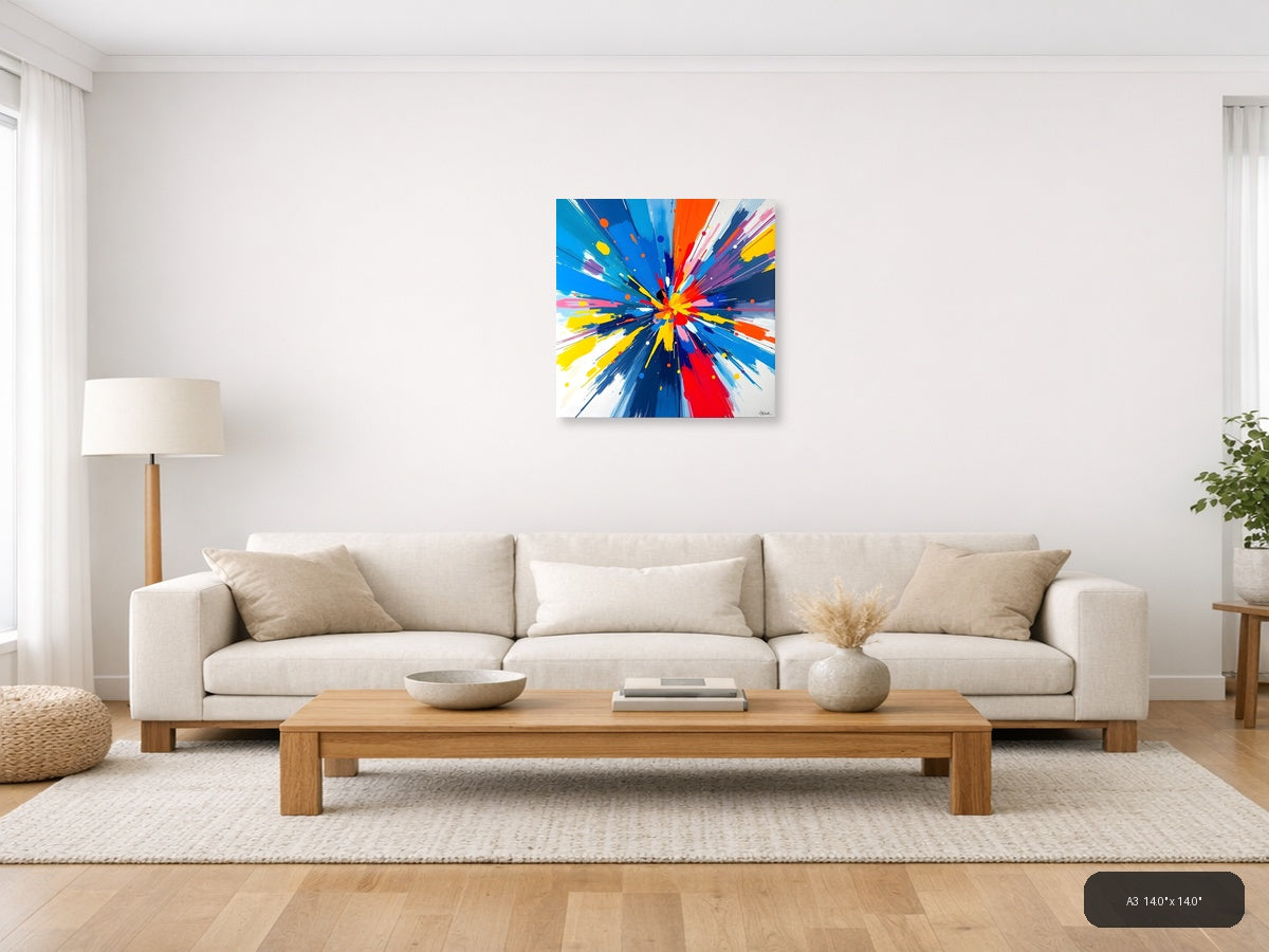 Vibrant Radial Burst Abstract Explosion Wall Art — A3 / Living Room