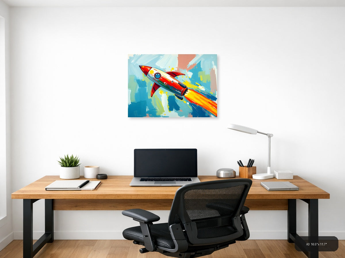 Abstract Retro Rocket Launch Wall Art — A3 / Office