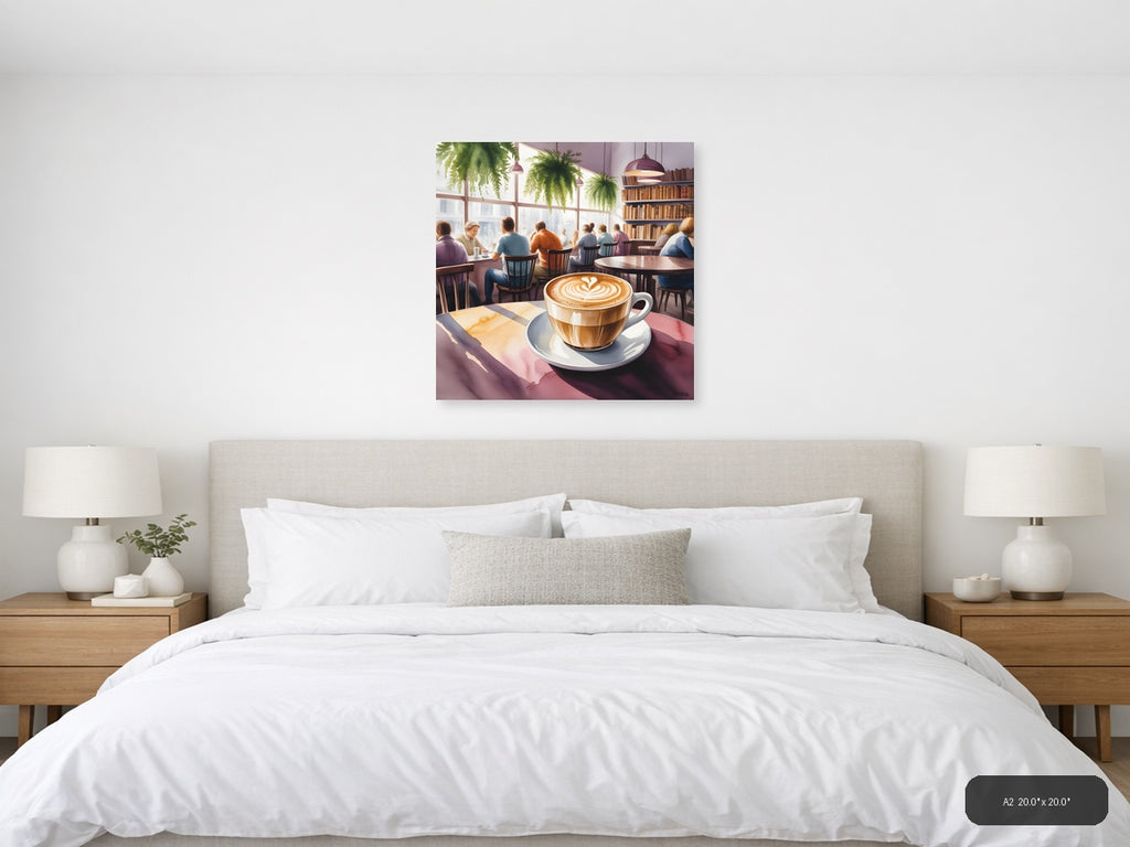 Cozy Café with Latte - Watercolor Wall Art — A2 / Bedroom