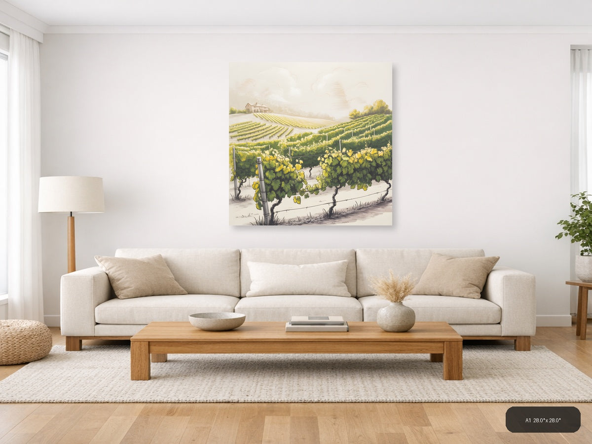Tuscan Vineyard Landscape Line Art Wall Art — A1 / Living Room