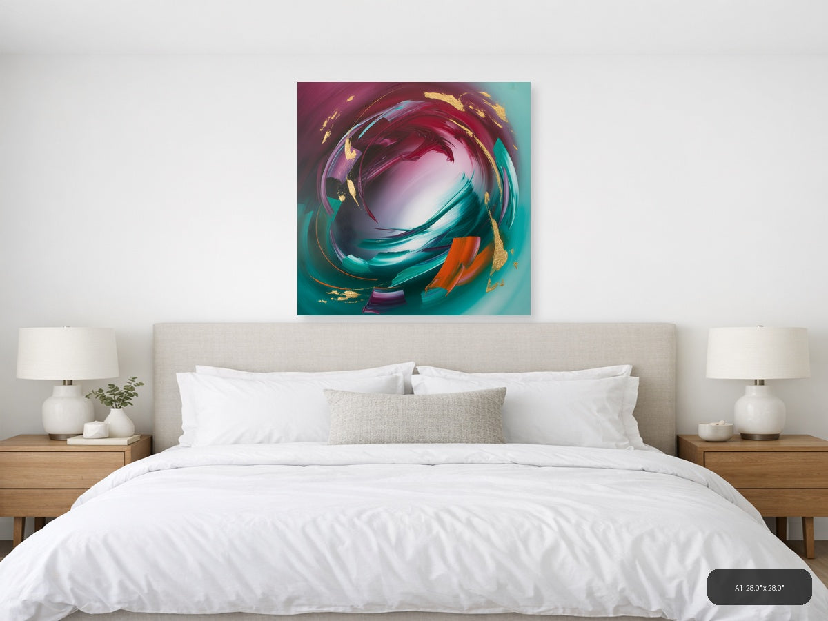 Abstract Swirl in Teal, Magenta & Gold Wall Art — A1 / Bedroom