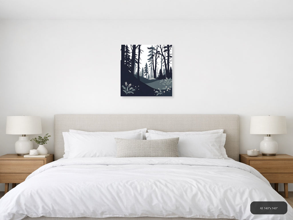 Minimalist Forest Path with Tall Trees Wall Art — A3 / Bedroom