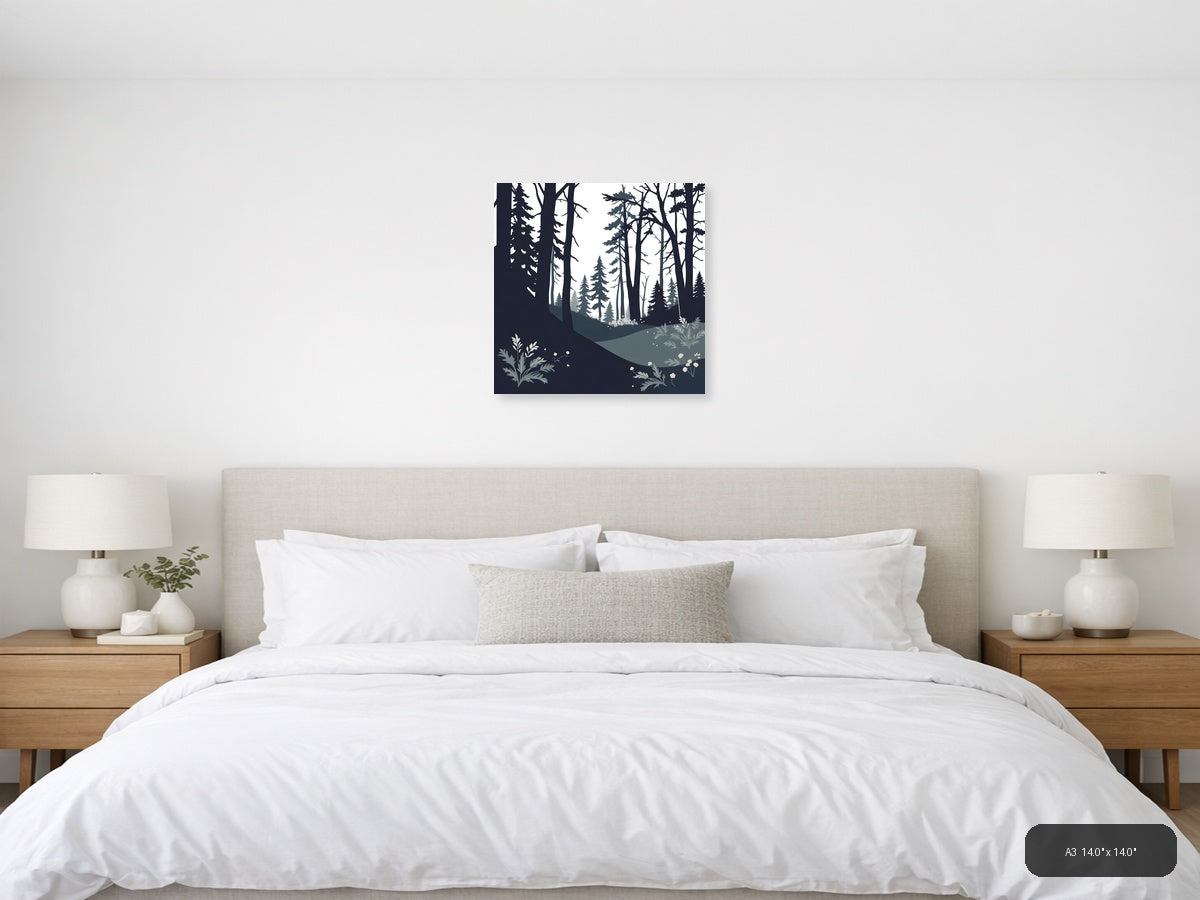 Minimalist Forest Path with Tall Trees Wall Art — A3 / Bedroom