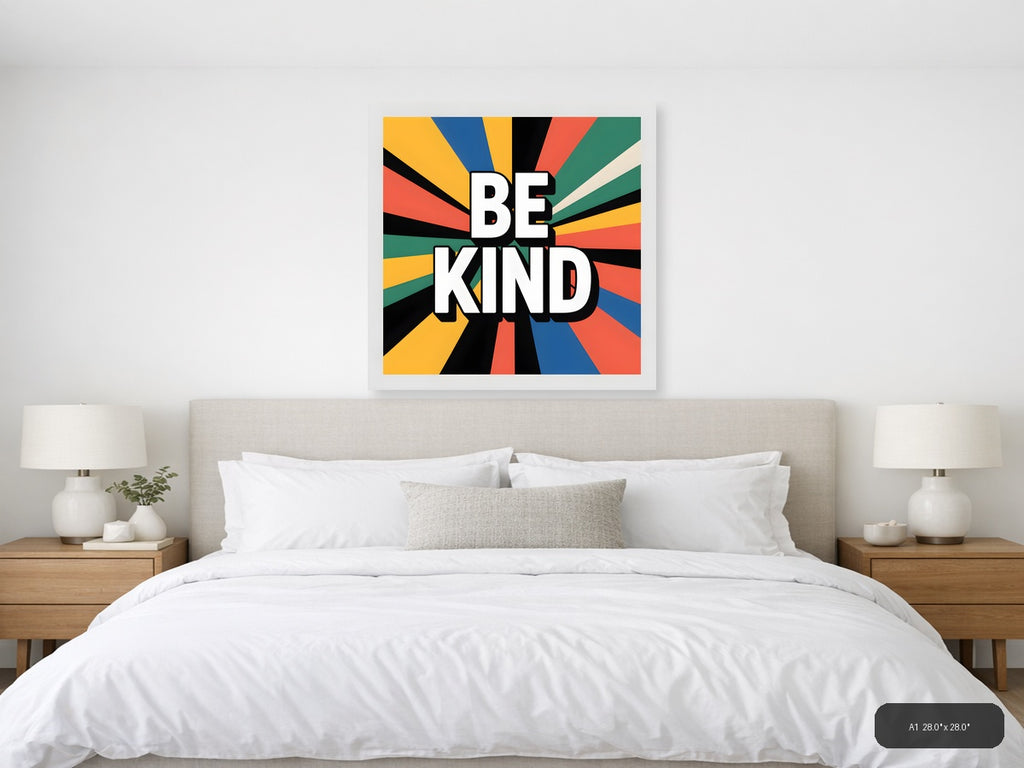 Be Kind Retro Sunburst Motivational Wall Art — A1 / Bedroom