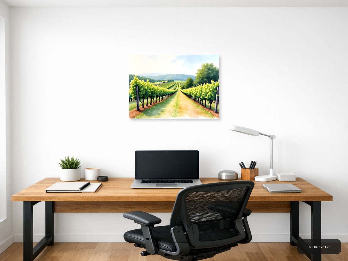 Vineyard Path Watercolor Landscape Wall Art — A3 / Office