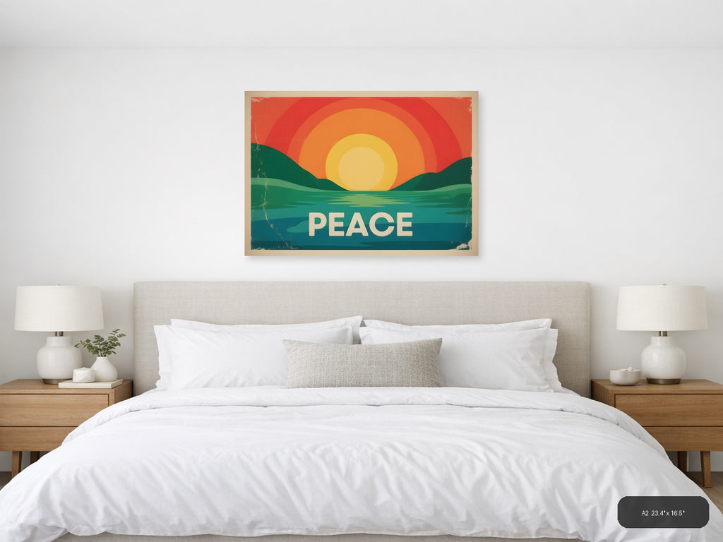 Vintage Sunset Over Water Peace Landscape Wall Art — A2 / Bedroom