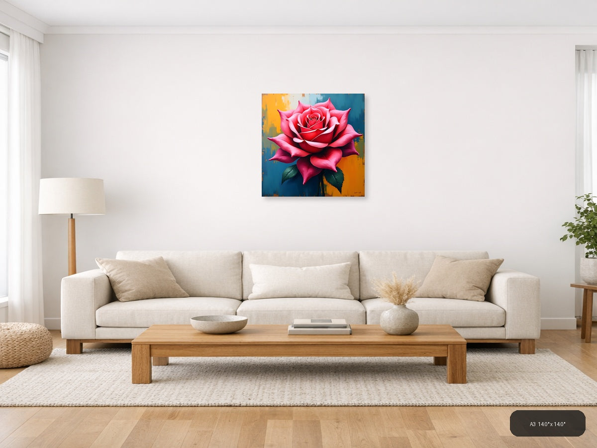 Vibrant Red Rose Abstract Modern Floral Wall Art — A3 / Living Room