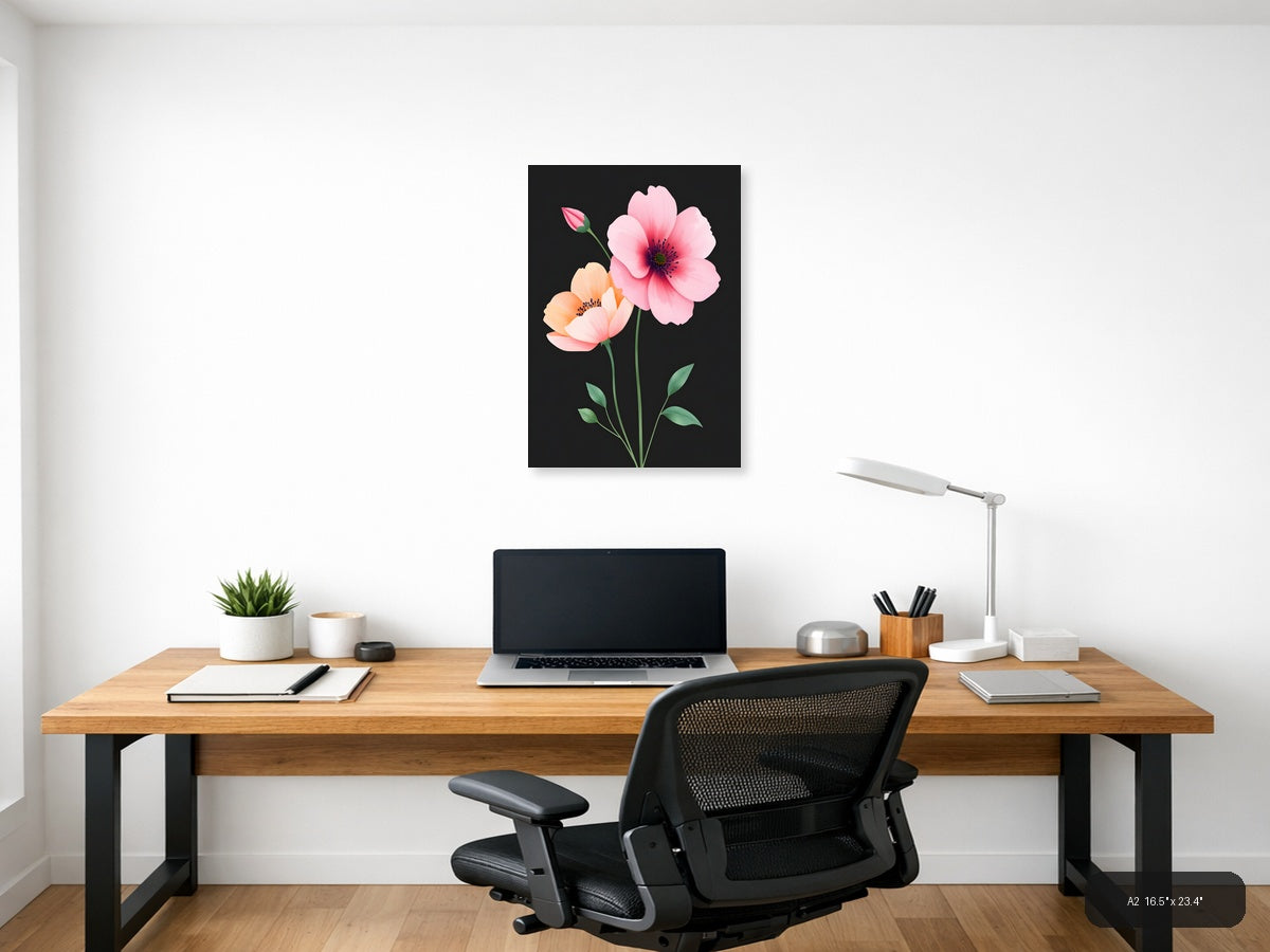 Pink & Peach Flowers Minimalist Botanical Wall Art — A2 / Office
