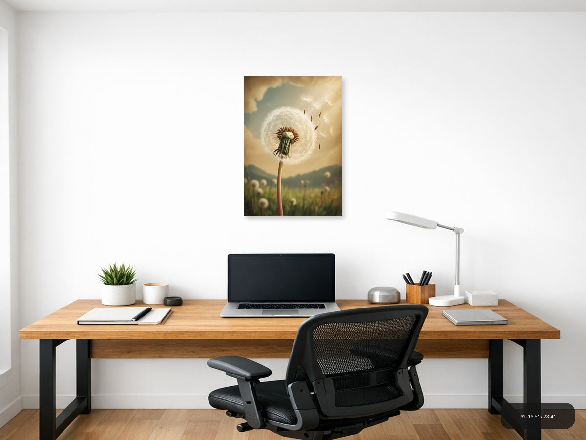 Vintage Dandelion Seeds Blowing Away Portrait Wall Art — A2 / Office