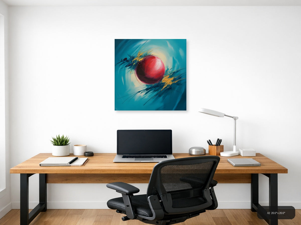 Red Sphere Abstract Turquoise Motion Wall Art — A2 / Office