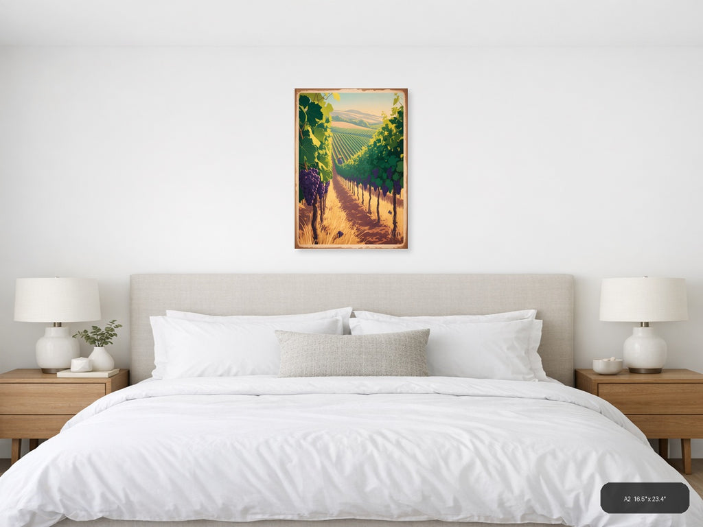 Vintage Vineyard Valley Landscape Wall Art — A2 / Bedroom