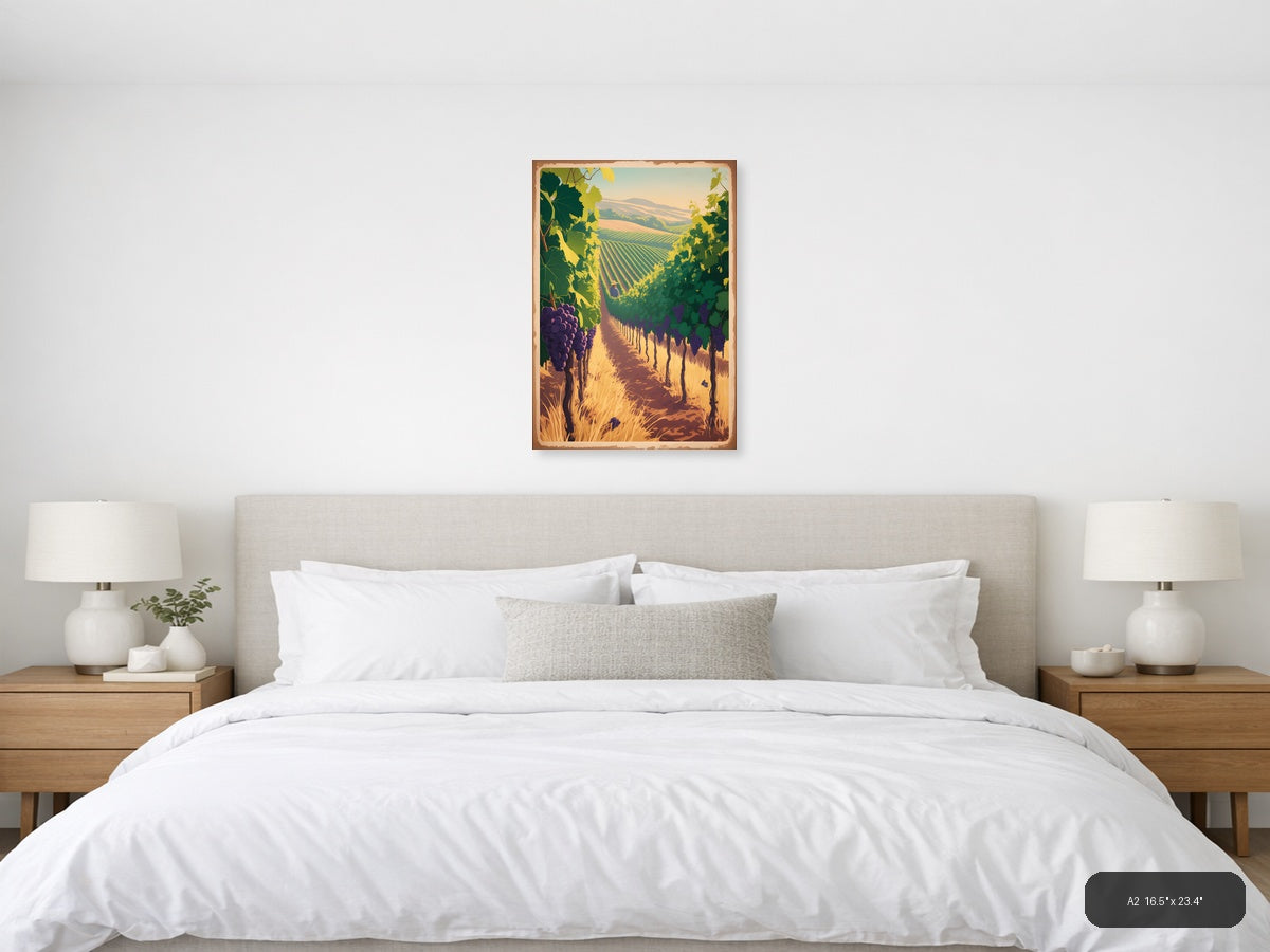 Vintage Vineyard Valley Landscape Wall Art — A2 / Bedroom